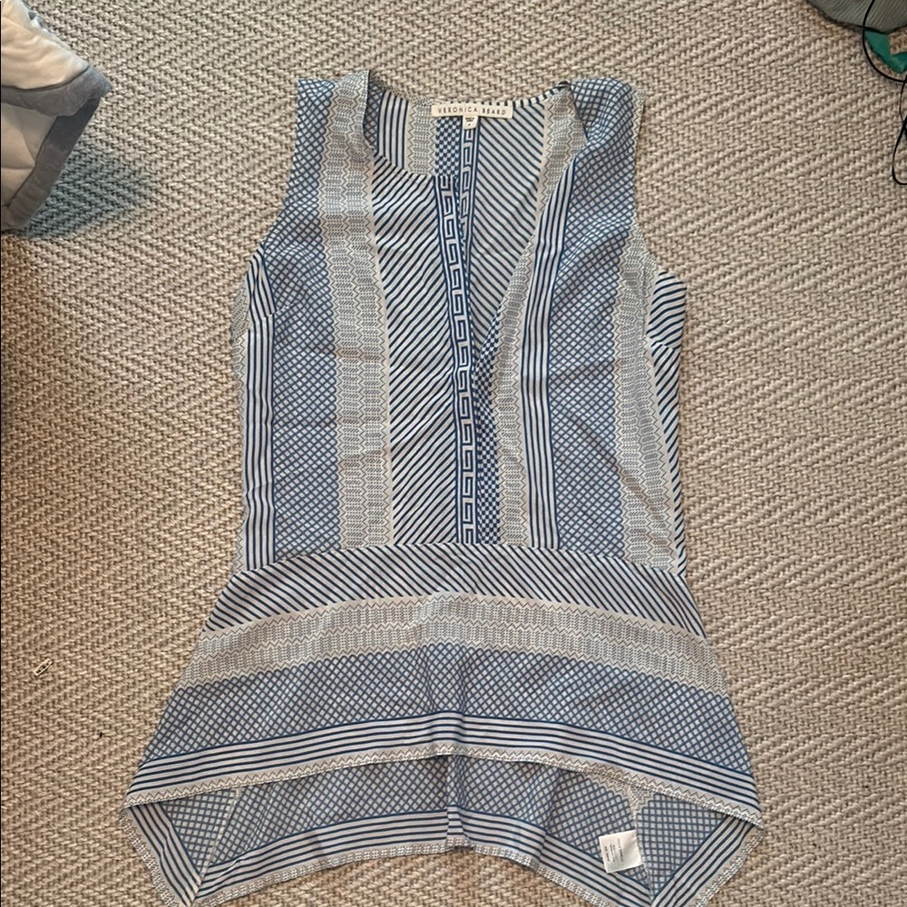 Veronica Beard Blue Asymmetrical Sleeveless Blouse